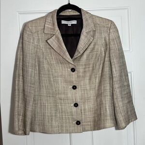 Carolina Herrera Beige Woven 3/4 Sleeve  Silk/Linen Jacket, Sz 10, Made in Italy